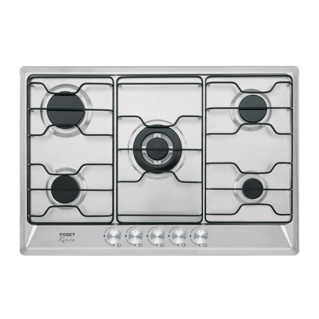 Parrilla gas empotrable 75cm, 5 quem, inox, esmalte, Foset