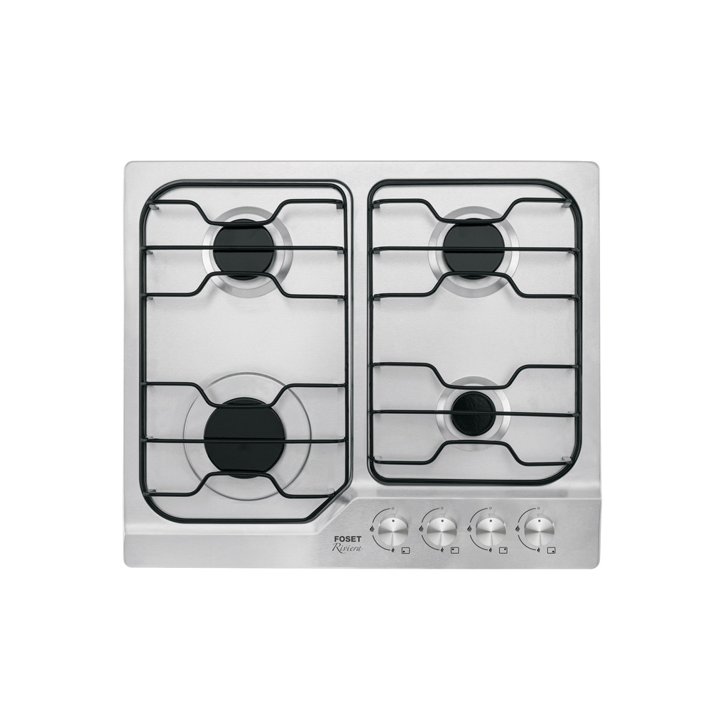 Parrilla gas empotrable 60cm, 4 quem, inox, esmalte, Foset