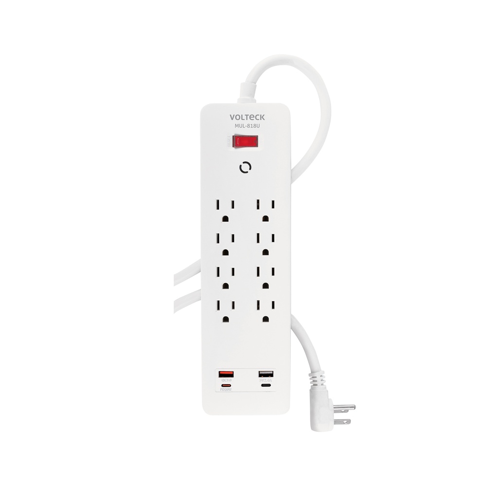 Multicontacto 8 entradas, 2 USB A + 2 USB C, blanco, VOLTECK
