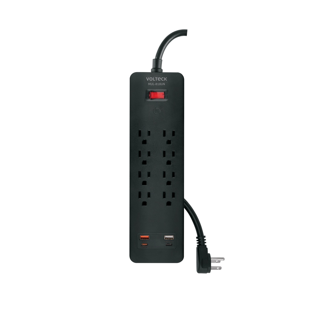 Multicontacto 8 entradas, 2 USB A + 2 USB C, negro, VOLTECK
