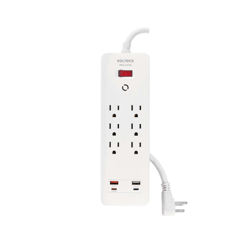 Multicontacto 6 entradas, 2 USB A + 2 USB C, blanco, VOLTECK
