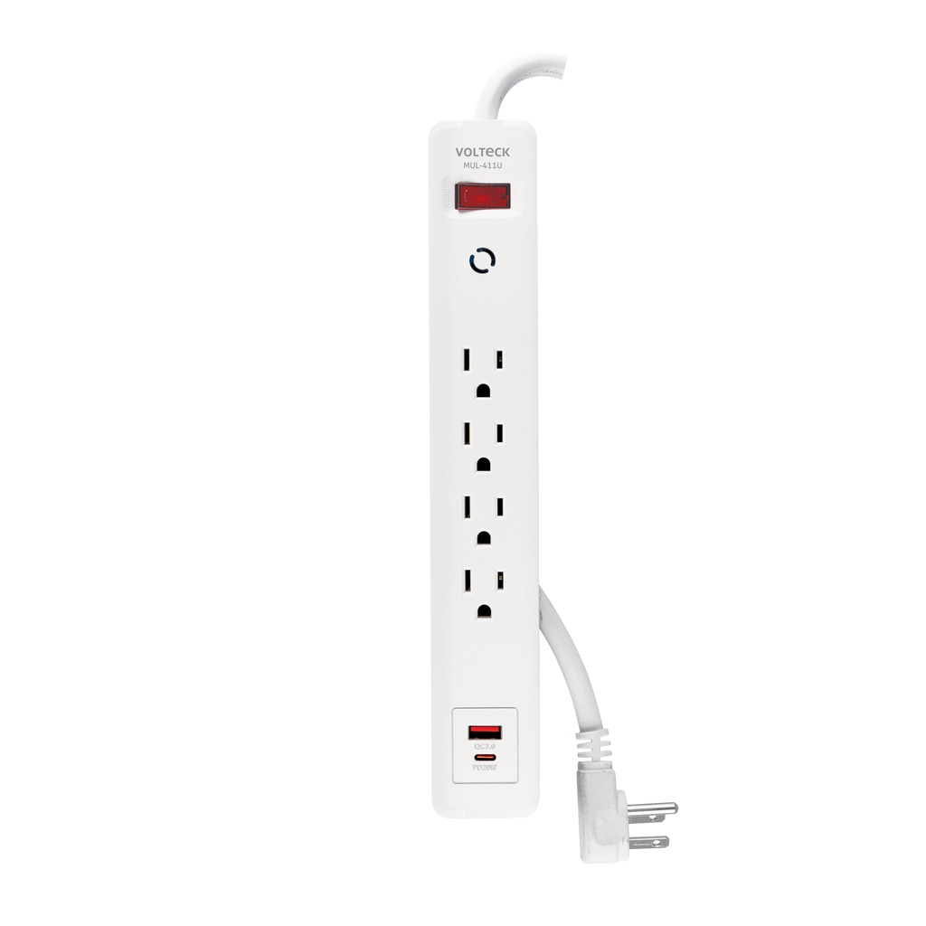 Multicontacto 4 entradas, 1 USB A + 1 USB C, blanco, VOLTECK - Pag 424