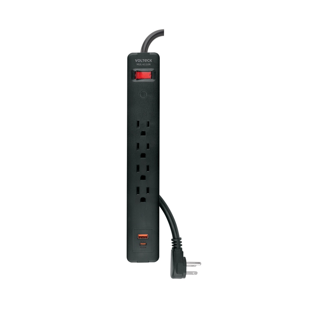 Multicontacto 4 entradas, 1 USB A + 1 USB C, negro, VOLTECK - Pag 424