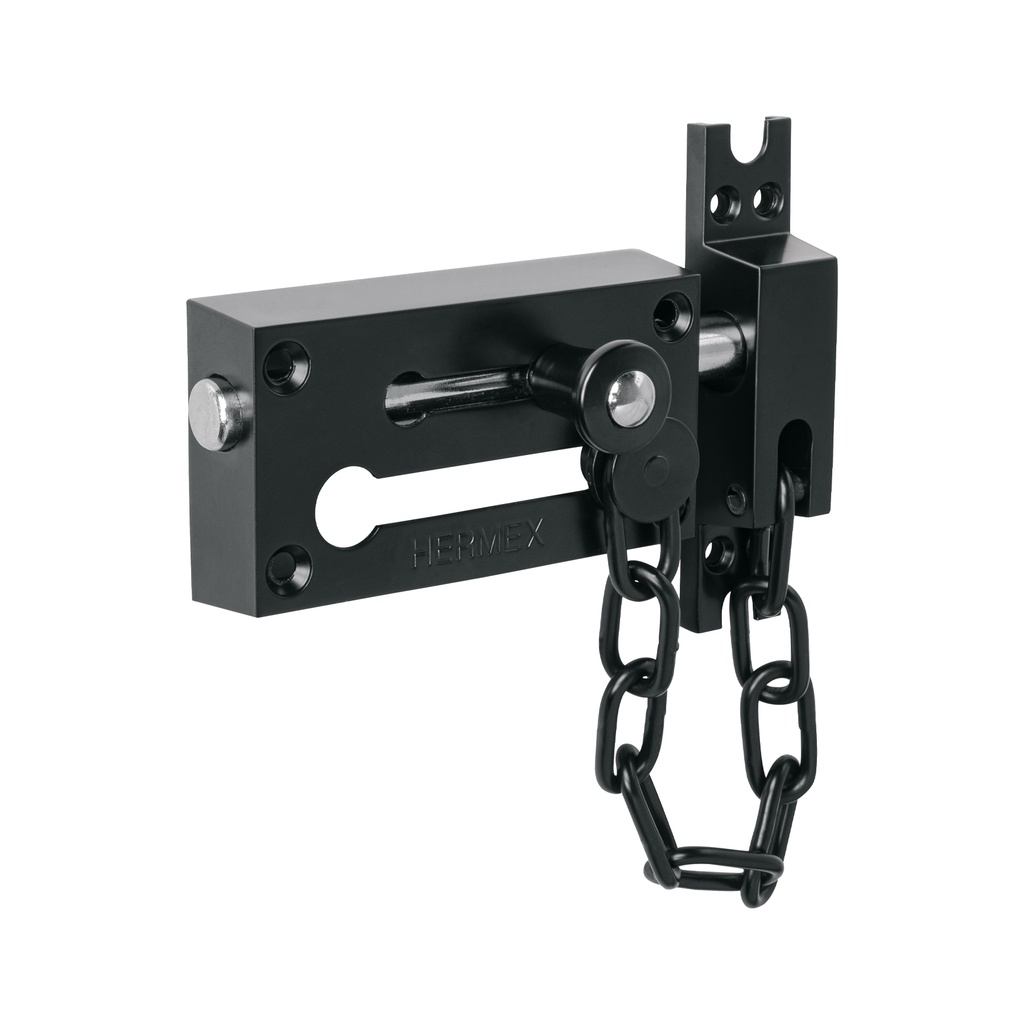 Pasador con cadena para puerta, acabado negro, HERMEX - Pag 593