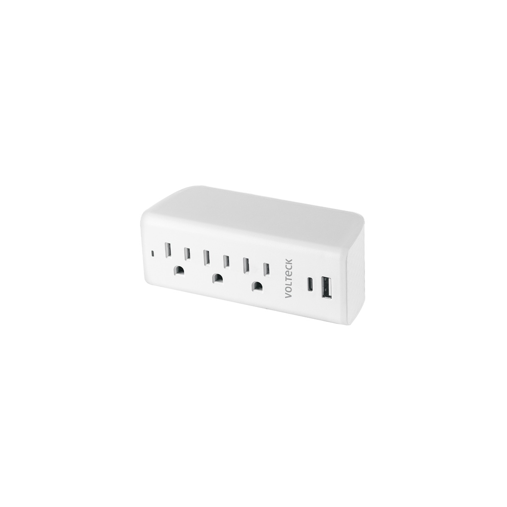 Multicontacto de pared, 490 Joules, 3 contactos y 2 USB A+C