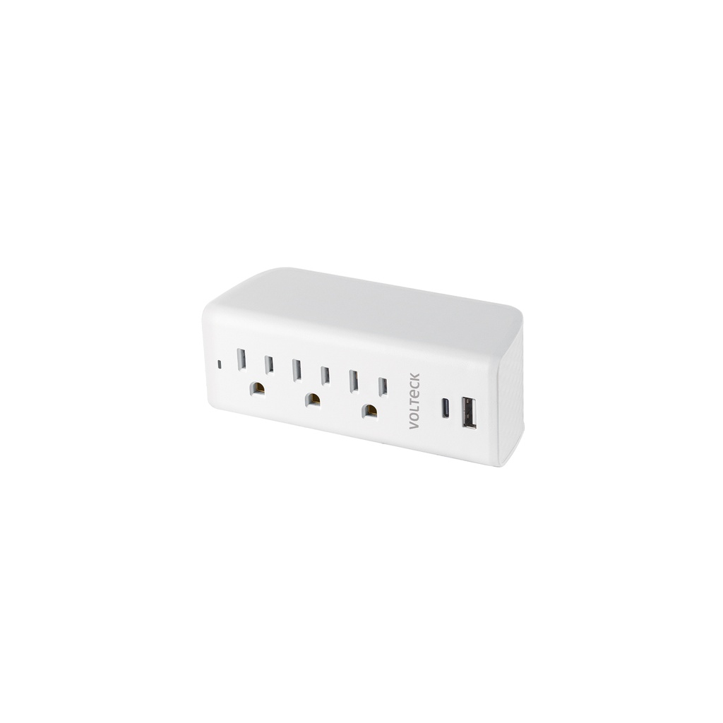Multicontacto de pared, 3 contactos y 2 USB A+C, VOLTECK