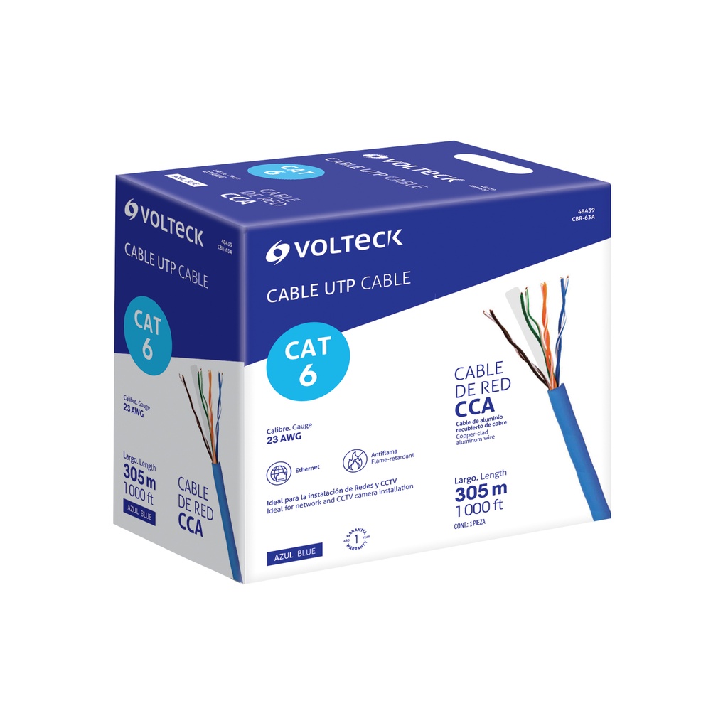 Metro de cable UTP CAT6, Bobina de 305m, azul, VOLTECK