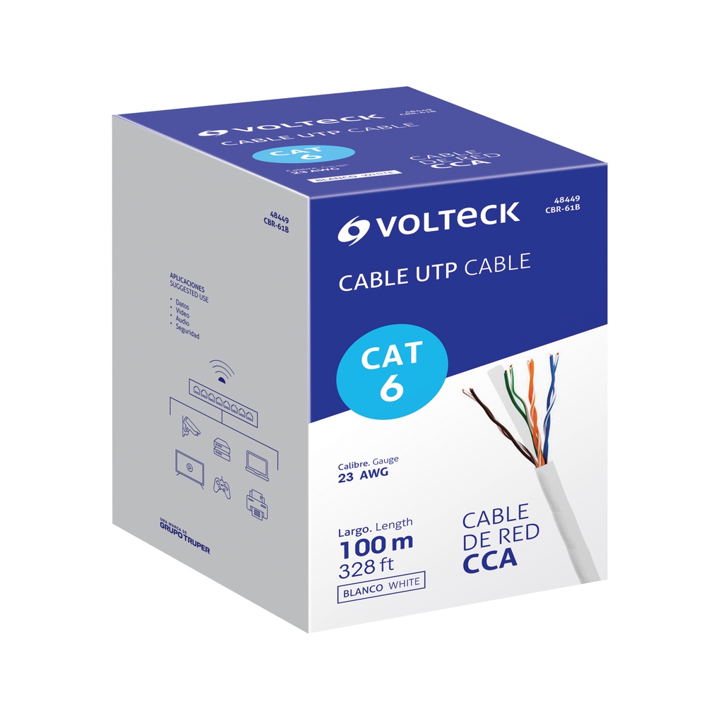 Metro de cable UTP CAT6, Bobina de 100m, blanco, VOLTECK - Pag 438