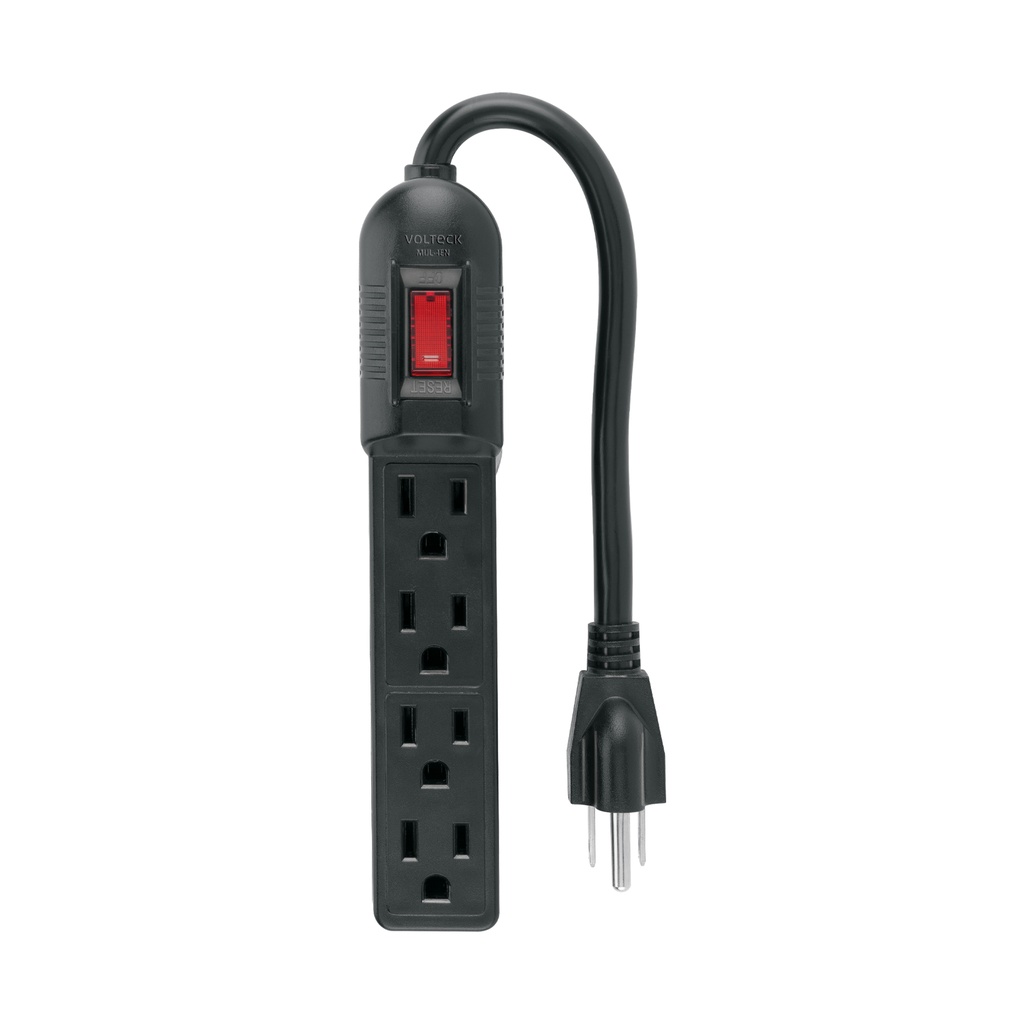 Multicontacto económico 4 entradas, negro, VOLTECK