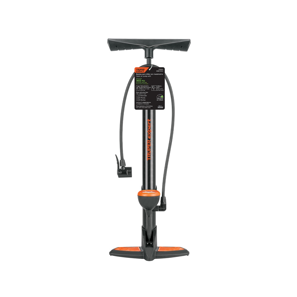 Bomba de aire con manómetro, 160 psi, Truper Expert
