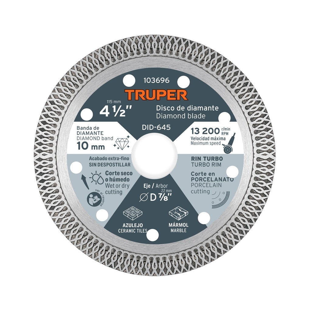 Disco de diamante 4 1/2' corte porcelanato, Truper - Pag 141