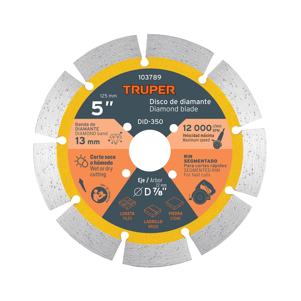 Disco de diamante para ranuradora de concreto de 5', TRUPER - Pag 140