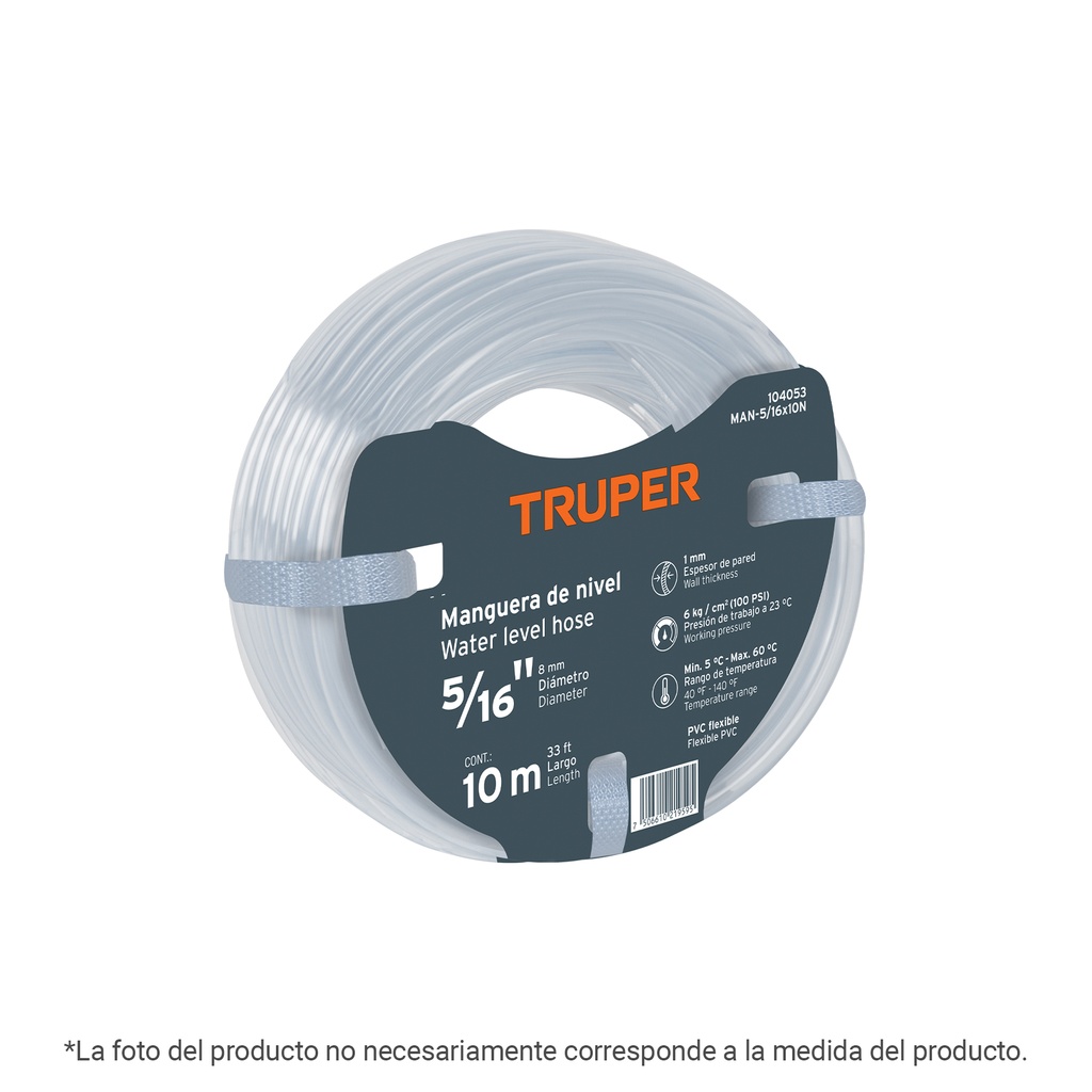 Manguera de Nivel, 1/4', rollo de 3m, TRUPER - Pag 230