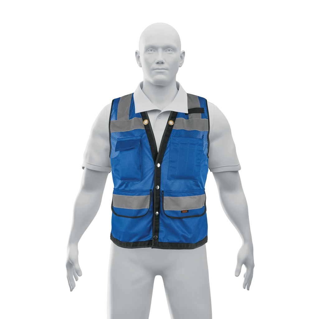 Chaleco seguridad reforzado azul con bolsas, M, Expert