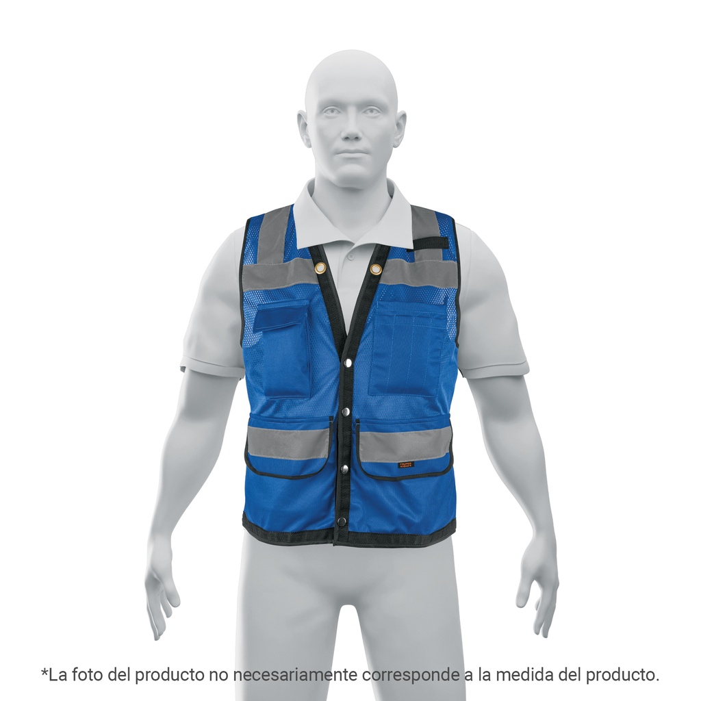 Chaleco seguridad reforzado azul con bolsas, L, Expert