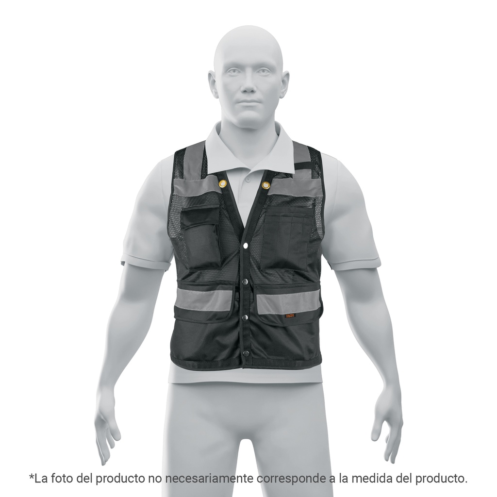 Chaleco seguridad reforzado negro con bolsas, XL, Expert