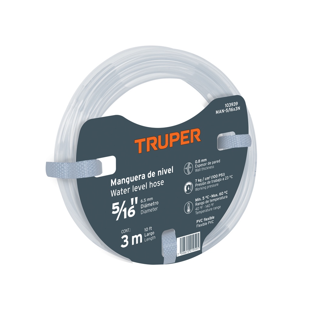 Manguera de Nivel, 5/16', rollo de 3m, TRUPER
