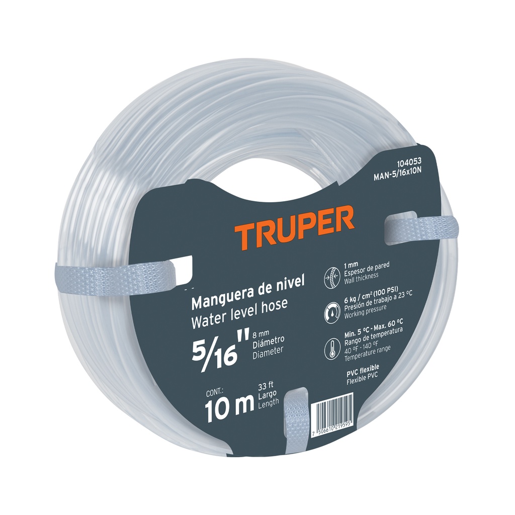 Manguera de Nivel, 5/16', rollo de 10m, TRUPER