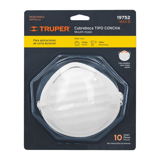 [T19752] Blíster con 10 cubrebocas para polvos tipo concha, Truper - Pag 342