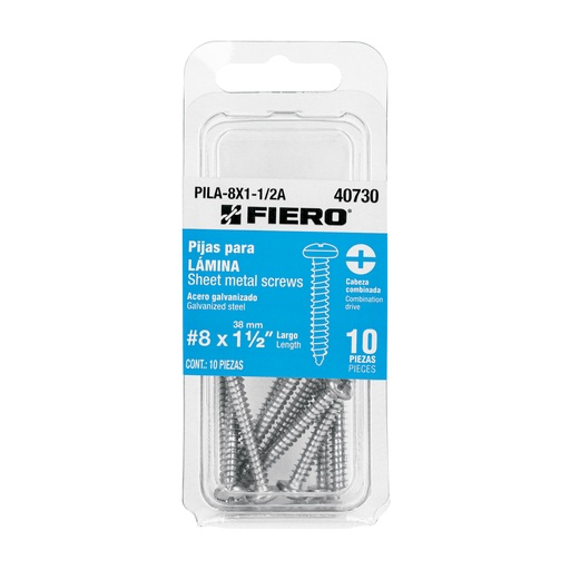 [T40730] Blíster con 10 pijas para lámina, #8 x 1-1/2', Fiero - Pag 754, 761