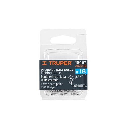 [T15467] Blíster con 100 anzuelos para pesca # 18, Truper - Pag 222