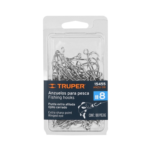 [T15455] Blíster con 100 anzuelos para pesca # 8, Truper - Pag 175