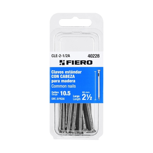 [T40228] Blíster con 20 clavos estándar 2-1/2' con cabeza, Fiero - Pag 744, 761