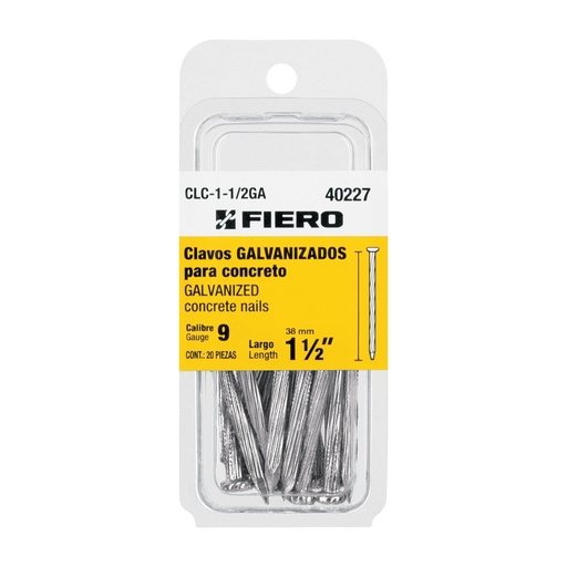[T40227] Blíster con 20 clavos galvanizados p/concreto 1-1/2', Fiero - Pag 555,574