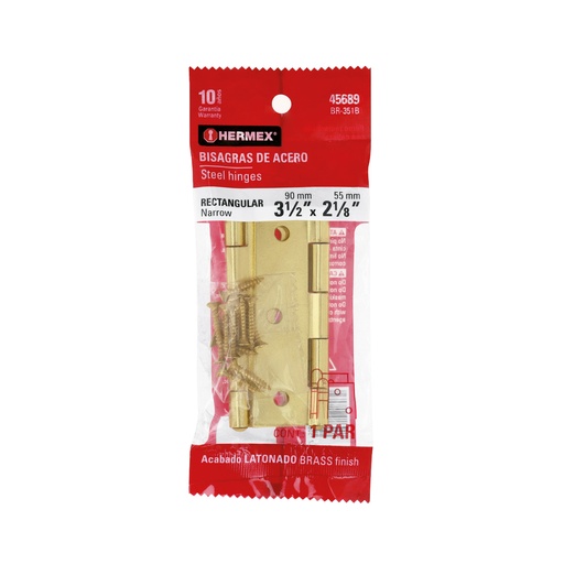 [T45689] Bolsa con 2 bisagras rectangulares 3-1/2', acero latonado - Pag 768