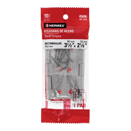 [T45686] Bolsa con 2 bisagras rectangulares 3-1/2', acero pulido - Pag 768