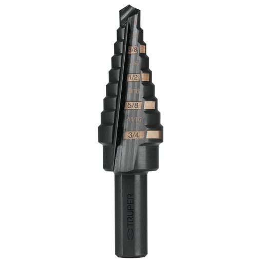 [T12123] Broca escalonada óxido negro 9 escalones 1/4' a 3/4', Truper - Pag 58