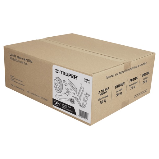 [T11864] Caja c/llanta hule sólido y accesorios p/carretilla Truper