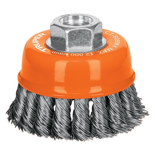 [T17530] Carda copa 3' alambre trenzado grueso, eje M14, Truper