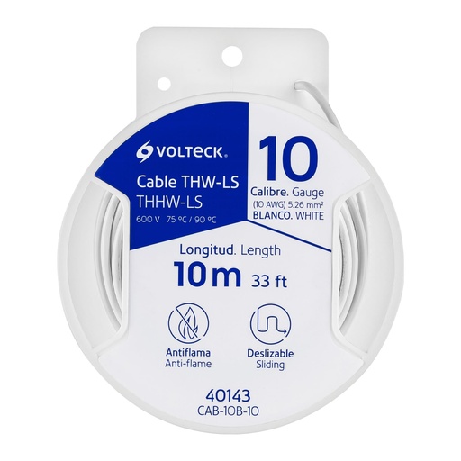 [T40143] Carrete con 10 m de cable THHW-LS 10 AWG blanco, Volteck - Pag 412