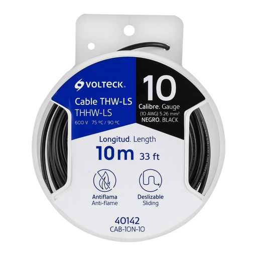 [T40142] Carrete con 10 m de cable THHW-LS 10 AWG negro, Volteck - Pag 548