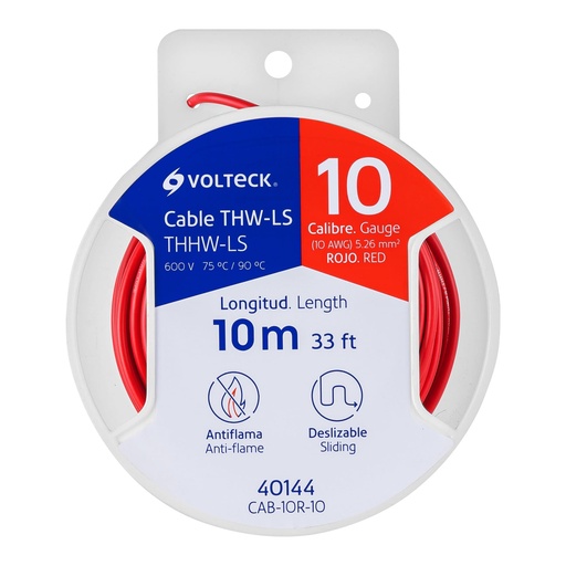 [T40144] Carrete con 10 m de cable THHW-LS 10 AWG rojo, Volteck - Pag 412