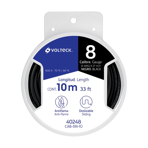 [T40248] Carrete con 10 m de cable THHW-LS 8 AWG negro, Volteck - Pag 412