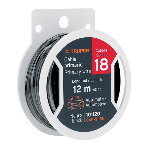 [T101120] Carrete con 12 m de cable primario negro calibre 18, Truper - Pag 22