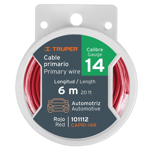 [T101112] Carrete con 6 m de cable primario rojo calibre 14, Truper - Pag 22