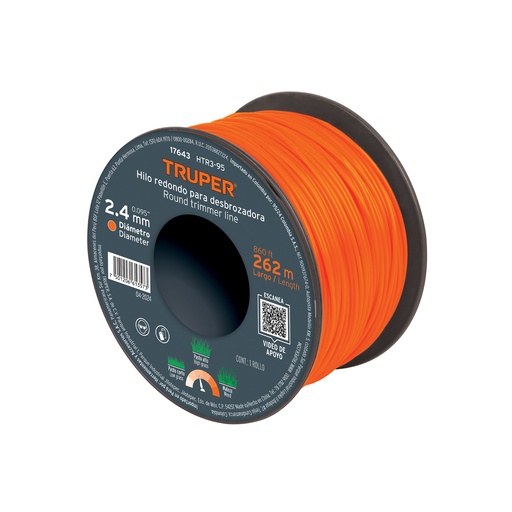 [T17643] Carrete de hilo para desbrozadora, 2.4 mm x 262 m, Truper - Pag 279