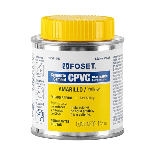 [T49567] Cemento para CPVC en bote de 145 ml, baja presión, Foset - Pag 695