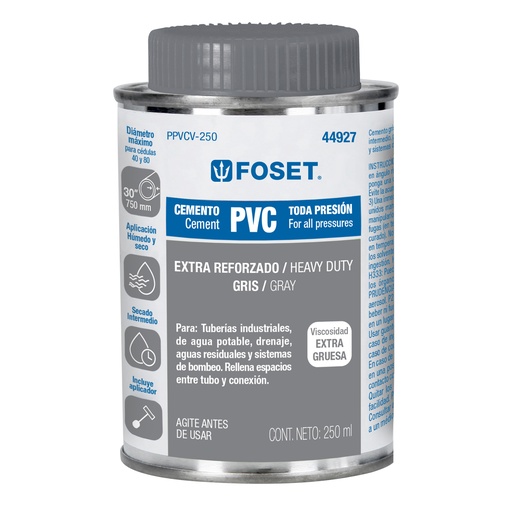[T44927] Cemento para PVC en bote de 250 ml, alta viscosidad, Foset - Pag 522