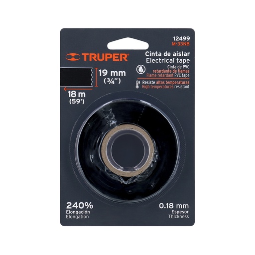 [T12499] Cinta de aislar de 18 m x 19 mm, negra en blíster, Truper - Pag 88