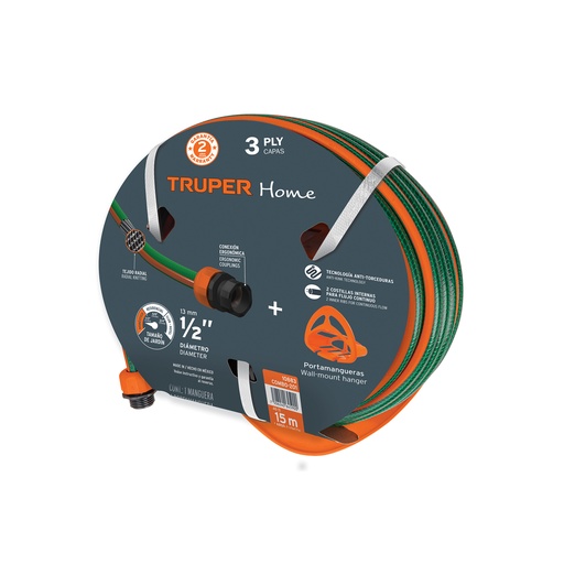 [T10883] Combo manguera MAN-15X1/2RE y portamanguera GAN-MA, Truper