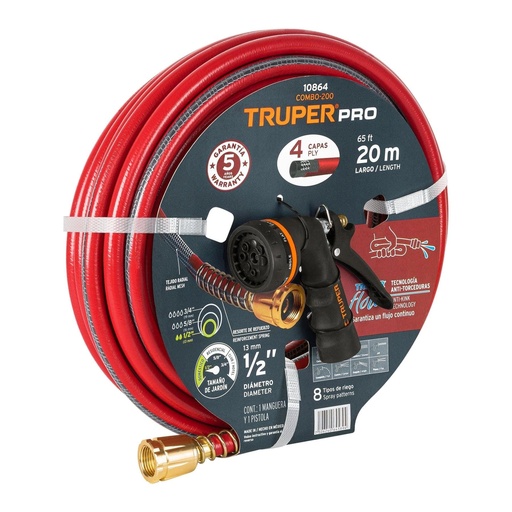 [T10864] Combo manguera MAN-20X1/2X y pistola de riego PR-208, Truper - Pag 298