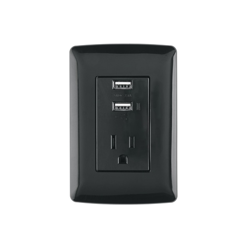 [T47590] Contacto aterrizado + 2 puertos USB, negro, línea Italiana - Pag 396
