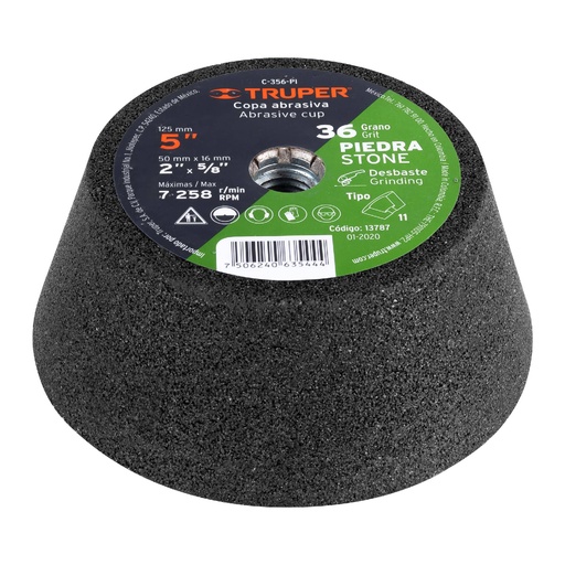 [T13787] Copa desbaste de piedra 5' grano 36, eje 5/8-11, Truper - Pag 146