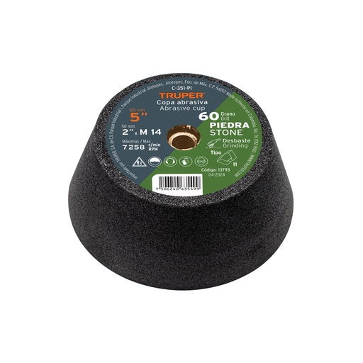 [T13793] Copa desbaste de piedra 5' grano 60, eje M14, Truper