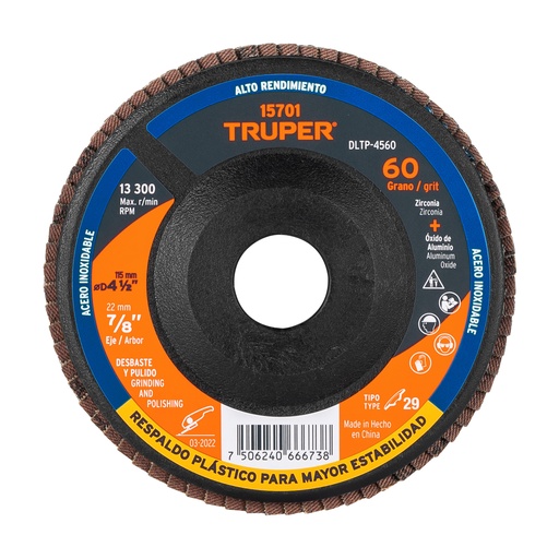 [T15701] Disco 4-1/2' laminado respaldo plástico grano 60 centro 7/8' - Pag 146