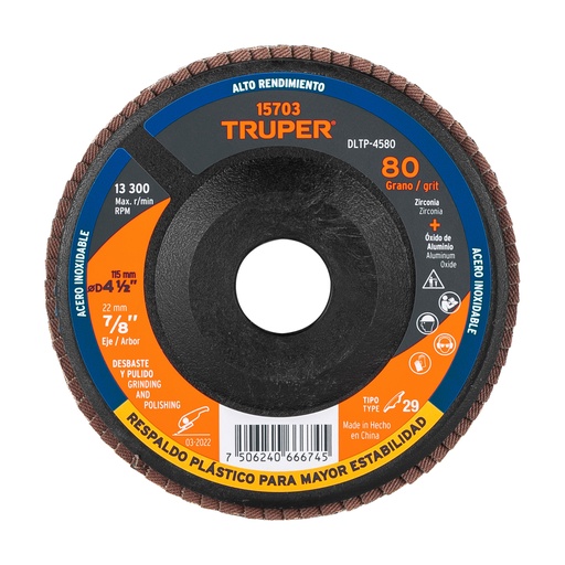 [T15703] Disco 4-1/2' laminado respaldo plástico grano 80 centro 7/8' - Pag 146